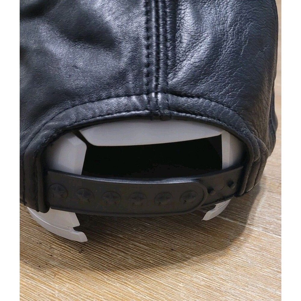 Vintage Black Leather Nike Swoosh Hat Cap Snapback One Size Fits Most Adjustable - Picture 4 of 5